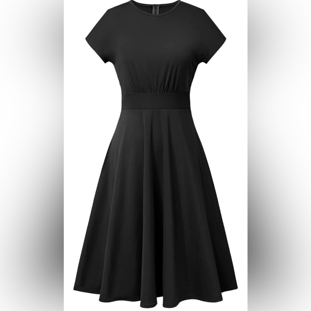 Black Fit & Flare Cap Sleeve Dress • Size M • Textured Fabric